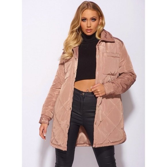 Brown Quilted Long Sleeve Collared Padded Coat - Picture 14 of 16